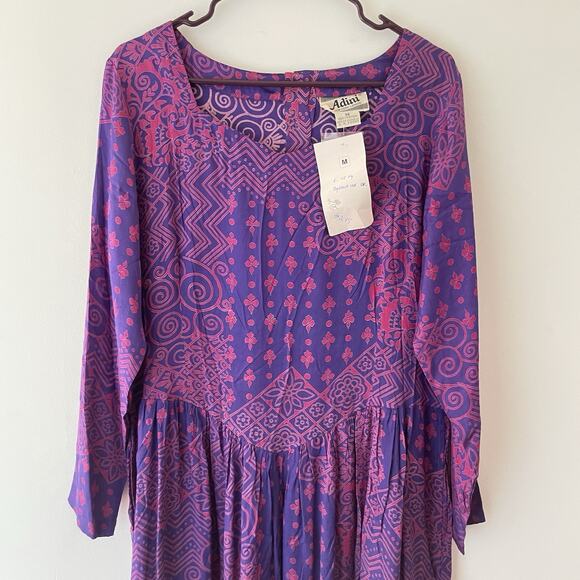 Vintage Purple Pink Batik Sheer Maxi Dress Boho Festival Hippie Witchy Fairy M - Picture 3 of 9